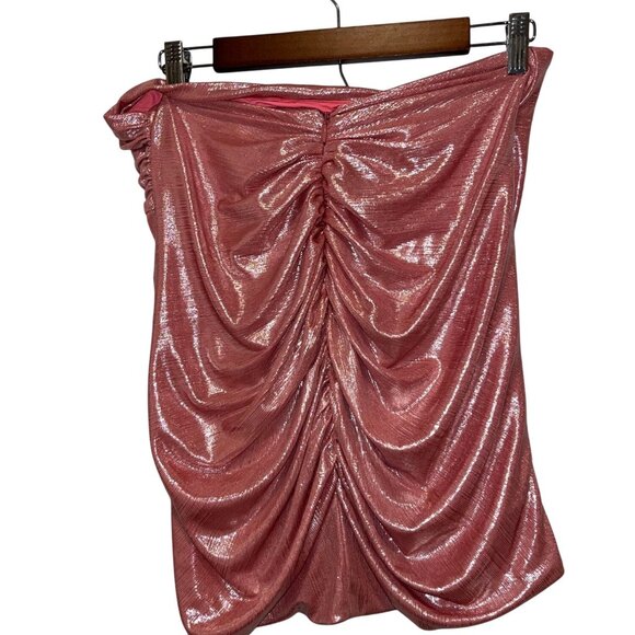 House of CB Pink Metallic Ruched Mini Skirt Size large L - Picture 3 of 8